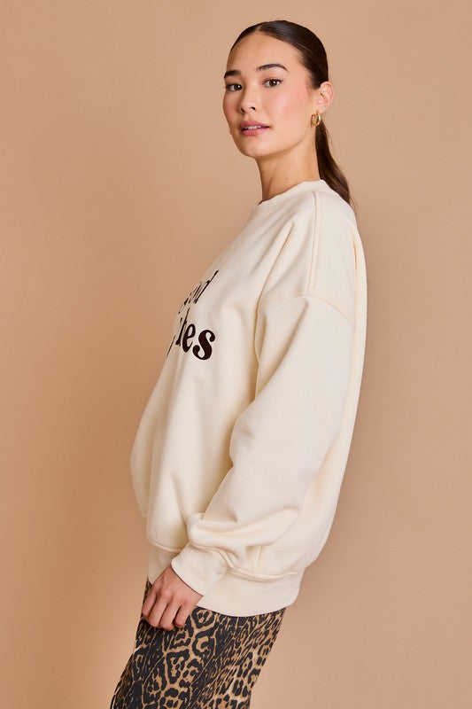 Good Vibes Only Embroidery Oversize Sweatshirt