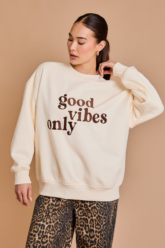 Good Vibes Only Embroidery Oversize Sweatshirt