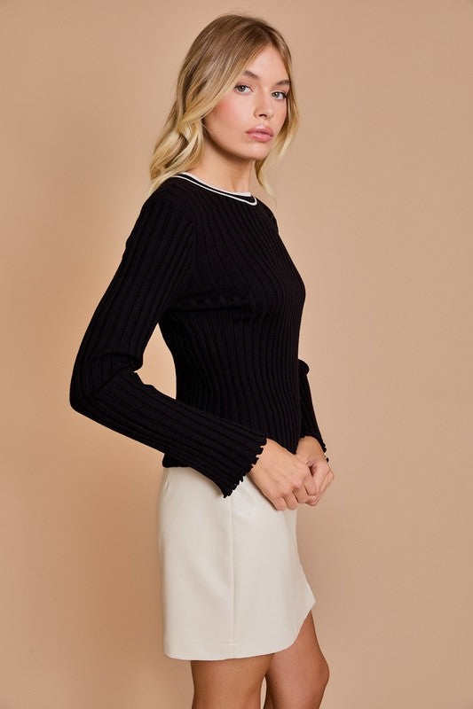 Total Sophistication Round Neck Long Sleeve Ribbed Top