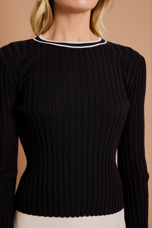 Total Sophistication Round Neck Long Sleeve Ribbed Top