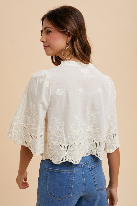 Elodie Floral Embroidery Tie Front Blouse – Lennox Rose Boutique