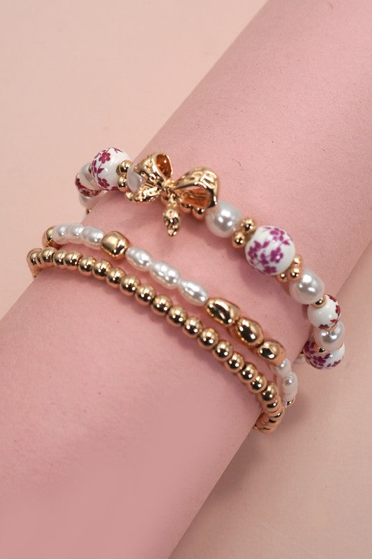 Pink Bow Detail Bracelet Trio