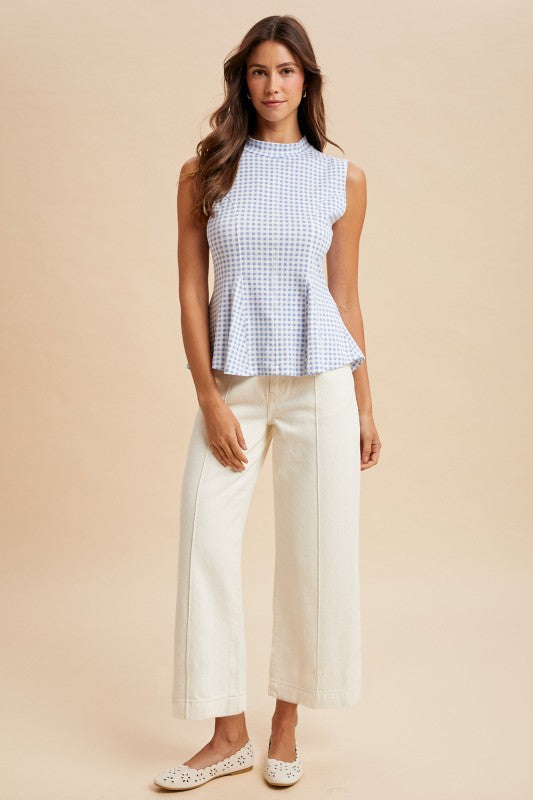Stretch High Rise Pintuck Detail Wide Leg Jeans