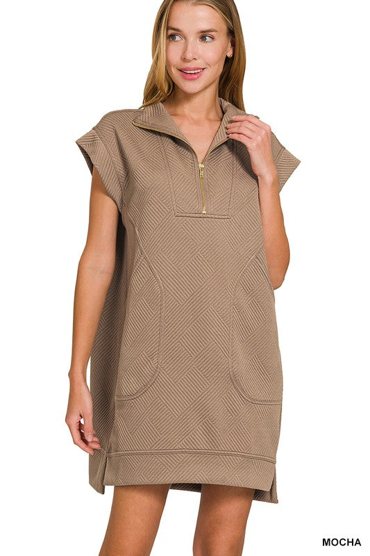 CUSTOMER FAVORITE | Jackie Quarter Zip Dress - Mocha
