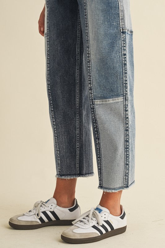 Savannah Frayed Hem Patchwork Cropped Denim