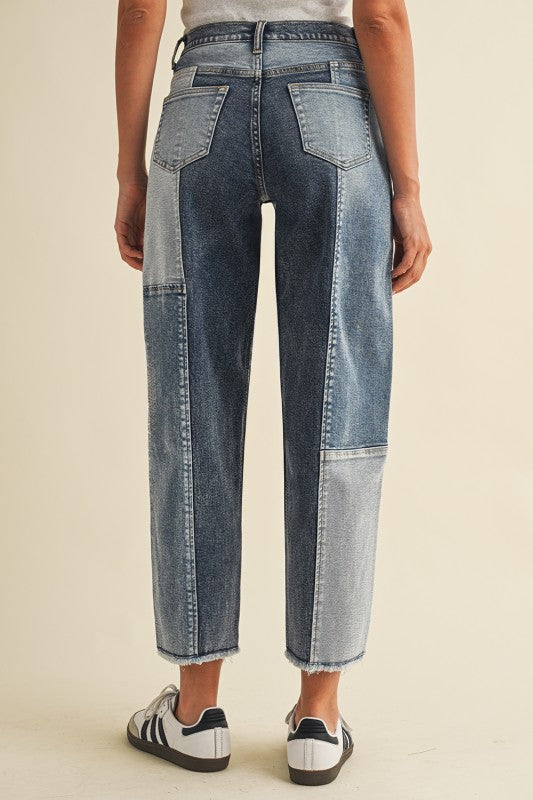Savannah Frayed Hem Patchwork Cropped Denim