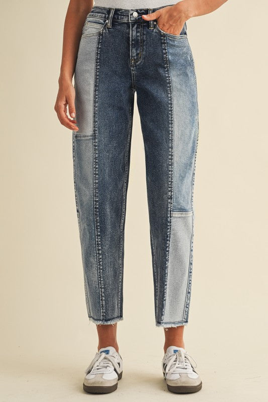 Savannah Frayed Hem Patchwork Cropped Denim
