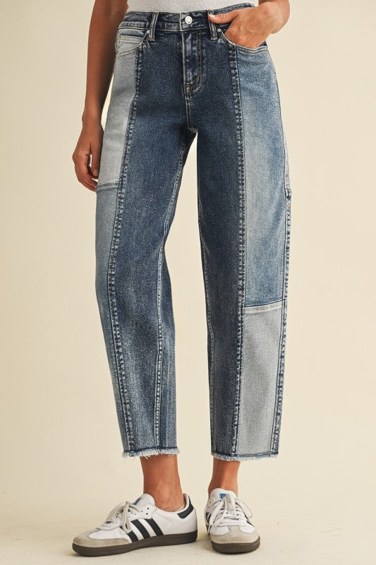 Savannah Frayed Hem Patchwork Cropped Denim