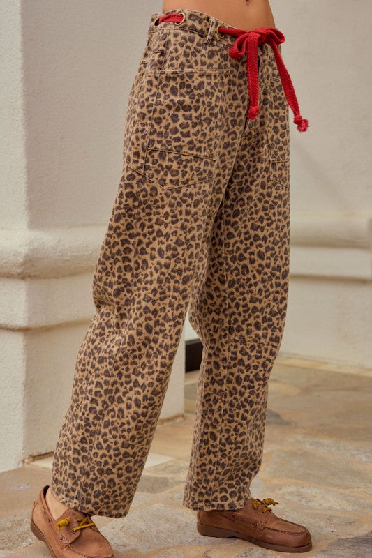 Washed Vintage Leopard Rope String Pants