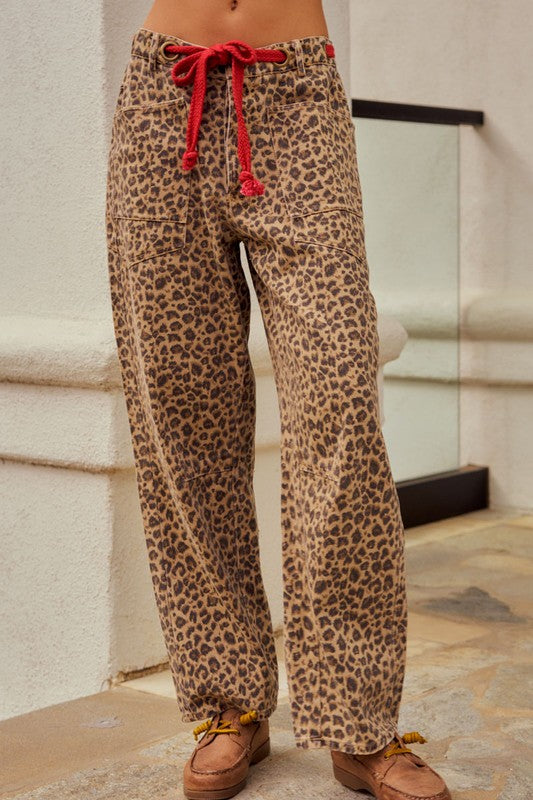 Washed Vintage Leopard Rope String Pants