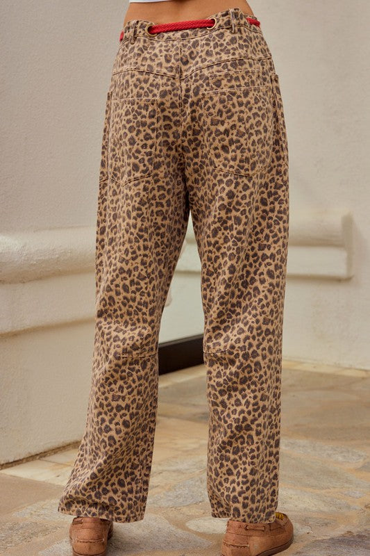 Washed Vintage Leopard Rope String Pants