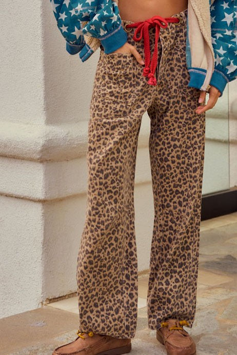 Washed Vintage Leopard Rope String Pants