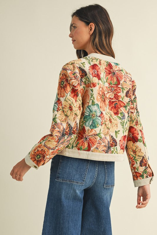 Margot Floral Jacquard Button Down Jacket