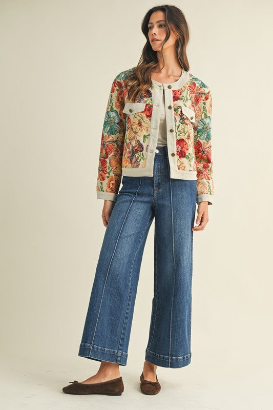 Margot Floral Jacquard Button Down Jacket