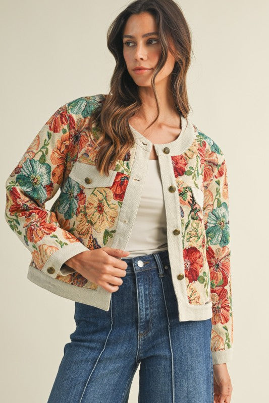 Margot Floral Jacquard Button Down Jacket