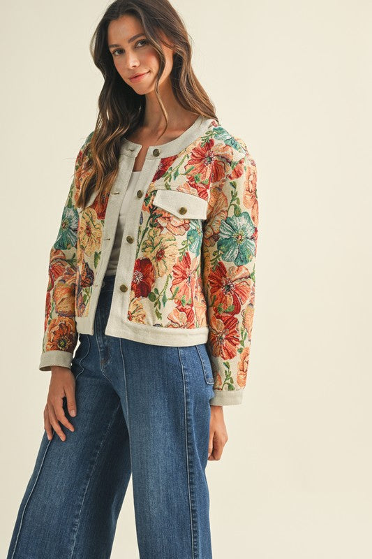 Margot Floral Jacquard Button Down Jacket