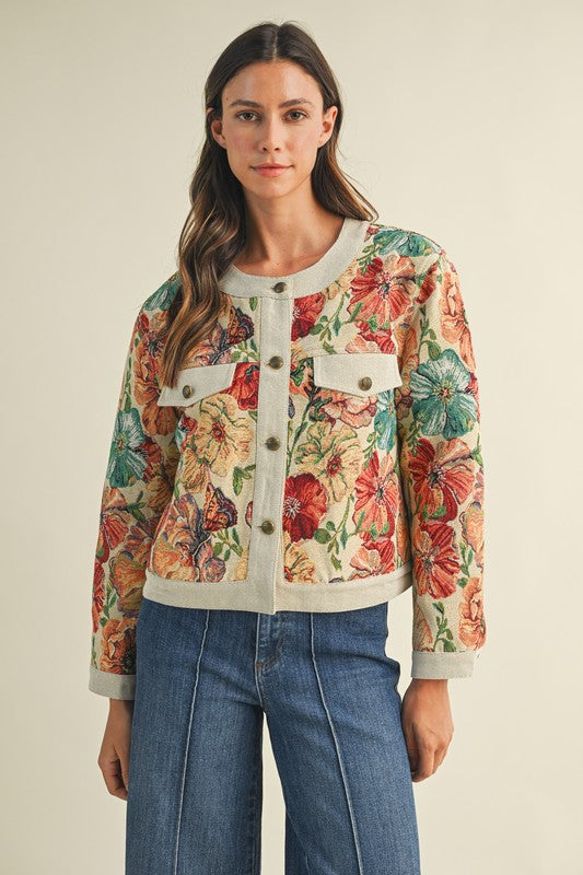 Margot Floral Jacquard Button Down Jacket