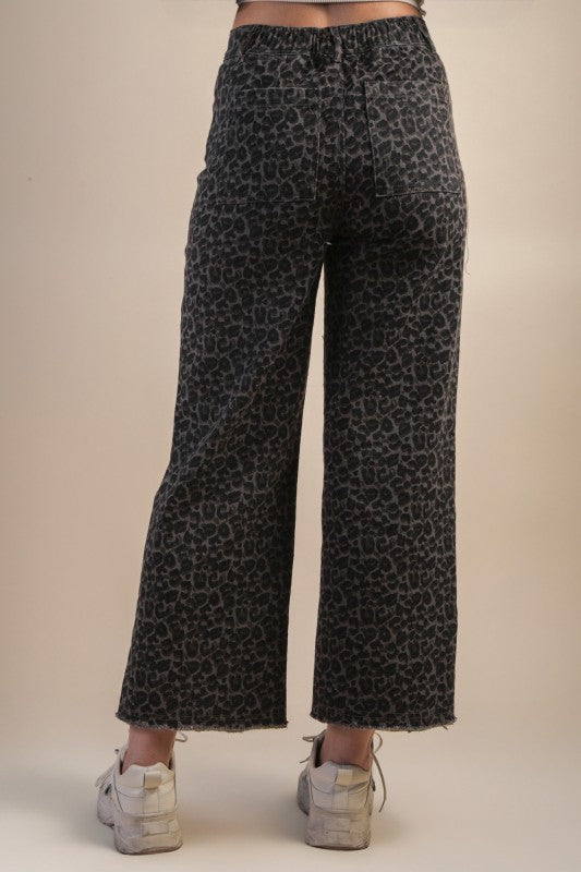 Wild One Leopard Print Wide Leg Pants - Grey