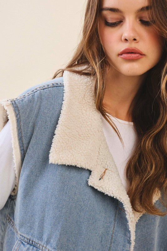 Washed Denim Cloud Vest With Pocket