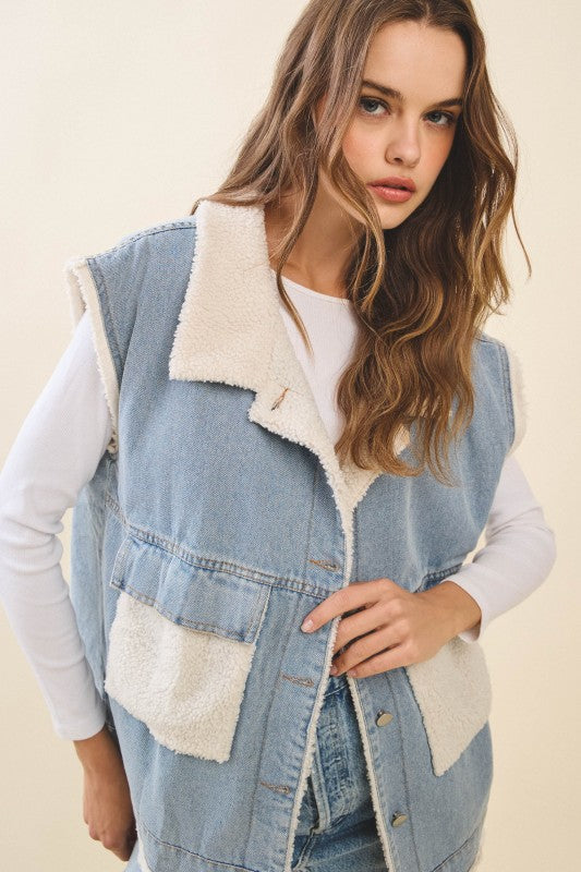 Washed Denim Cloud Vest With Pocket
