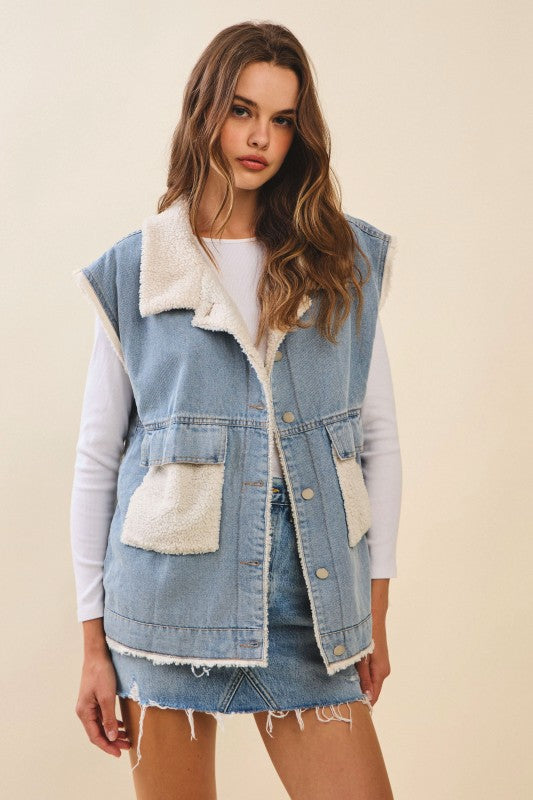 Washed Denim Cloud Vest With Pocket