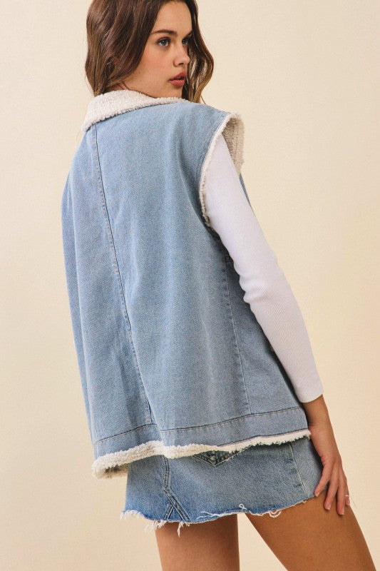 Washed Denim Cloud Vest With Pocket