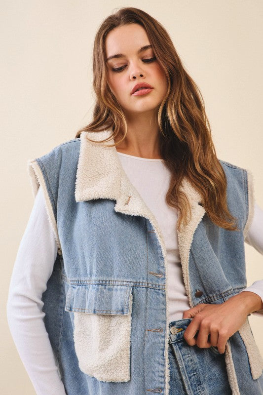 Washed Denim Cloud Vest With Pocket