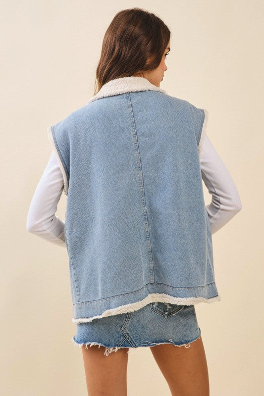 Washed Denim Cloud Vest With Pocket