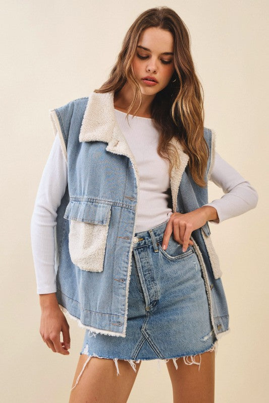 Washed Denim Cloud Vest With Pocket