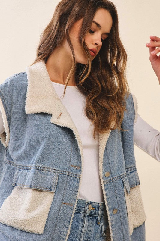 Washed Denim Cloud Vest With Pocket