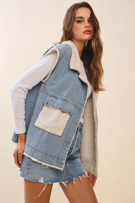 Washed Denim Cloud Vest With Pocket