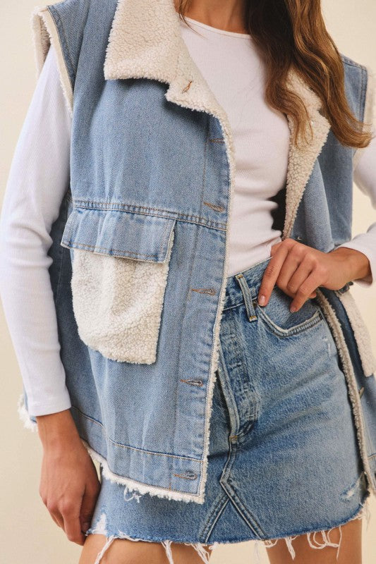 Washed Denim Cloud Vest With Pocket