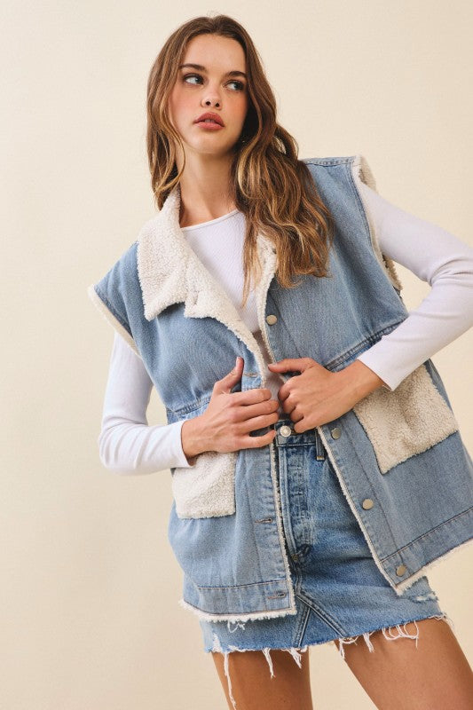 Washed Denim Cloud Vest With Pocket