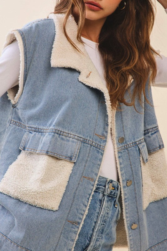 Washed Denim Cloud Vest With Pocket