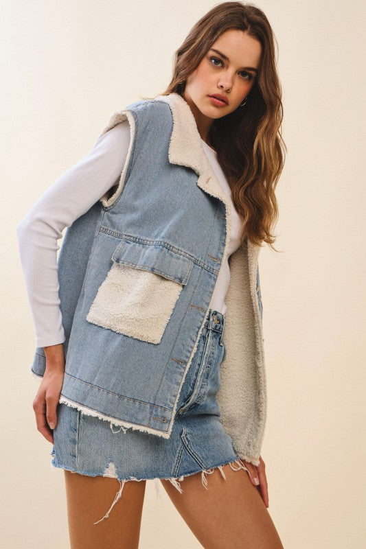 Washed Denim Cloud Vest With Pocket