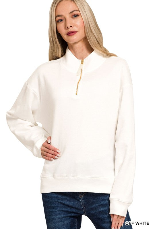 Fleece Half Zip Sweatshirt - Off White
