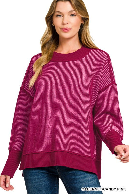 Cabernet Exposed Seam Two Tone Sweater