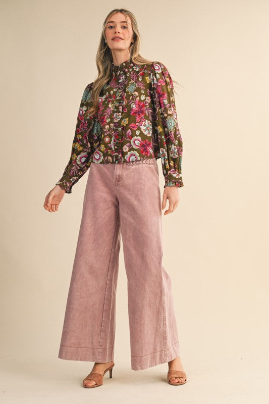 Braided Pockets High Waist Wide Leg Pants