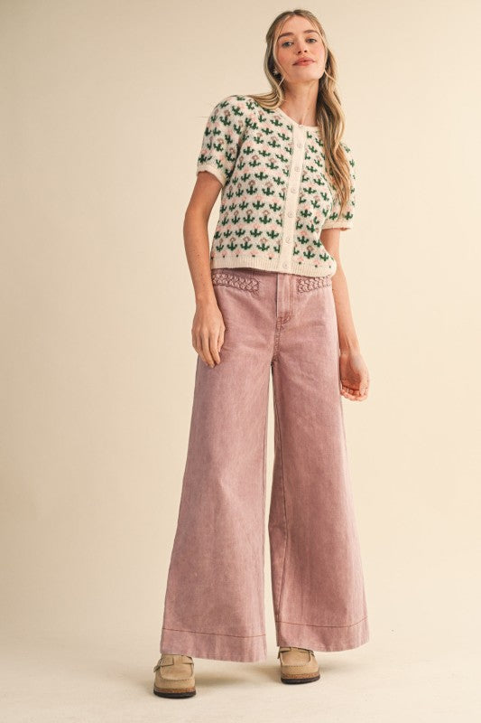 Braided Pockets High Waist Wide Leg Pants