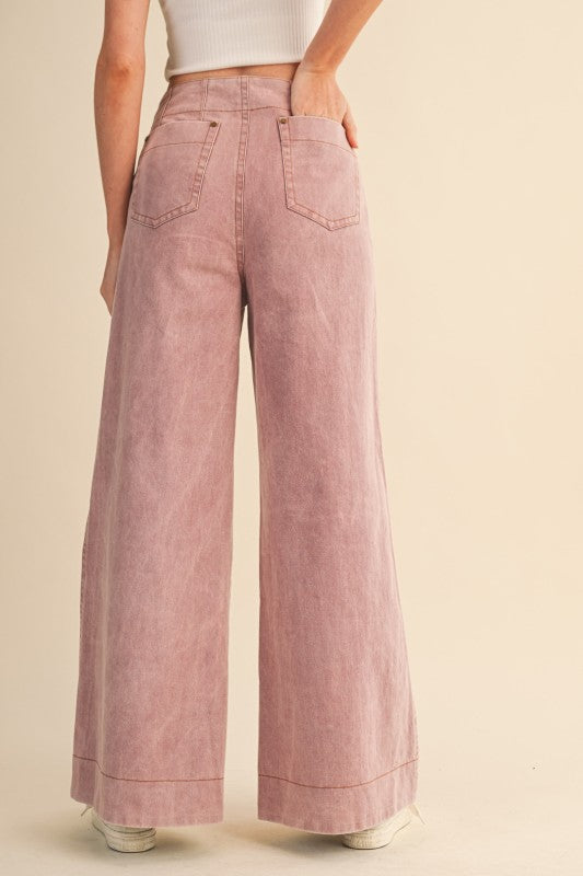 Braided Pockets High Waist Wide Leg Pants