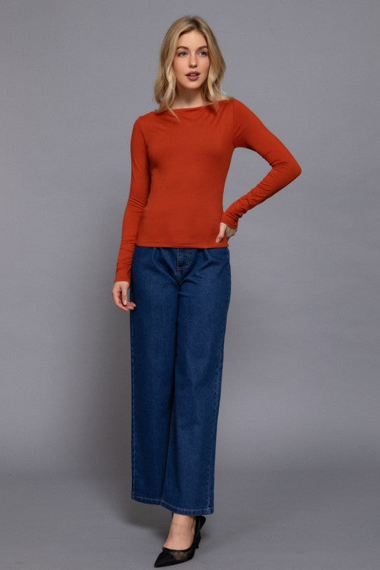 Autumn Breeze Long Sleeve Boat Neck Knit Top