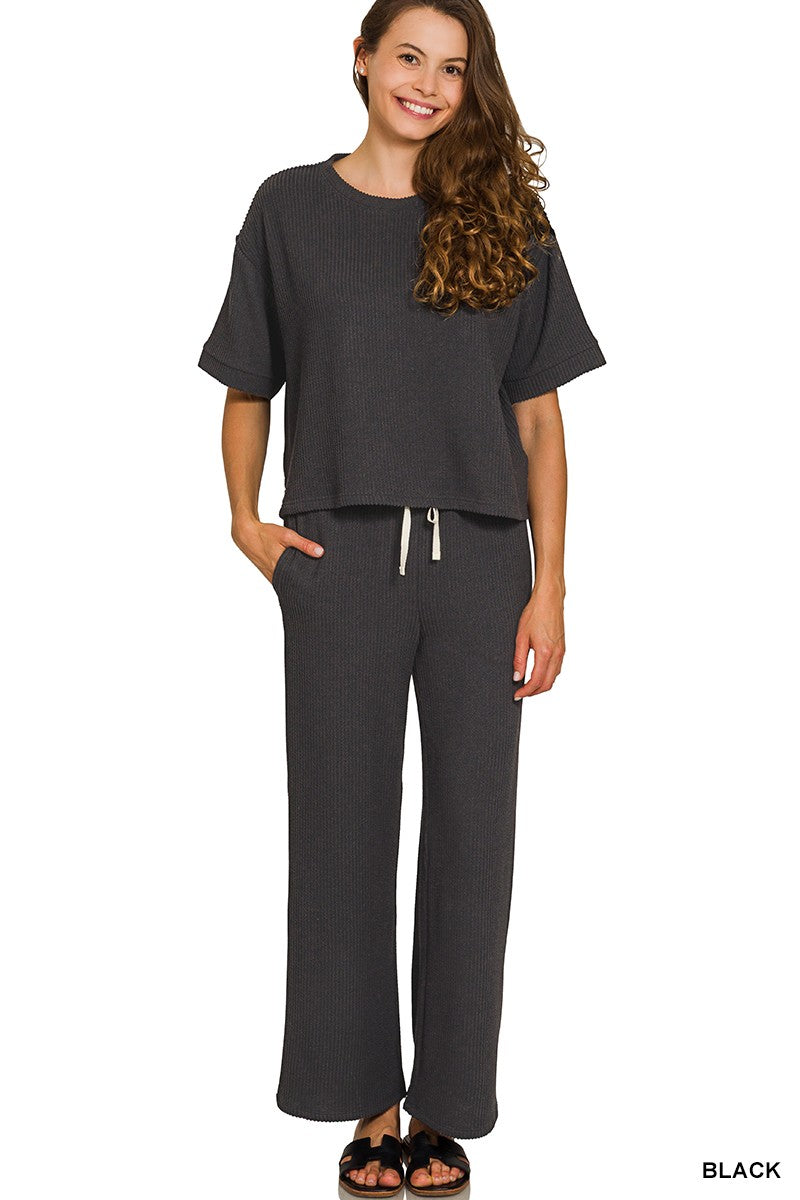 Get Up And Go Two Piece Ribbed Set - Black