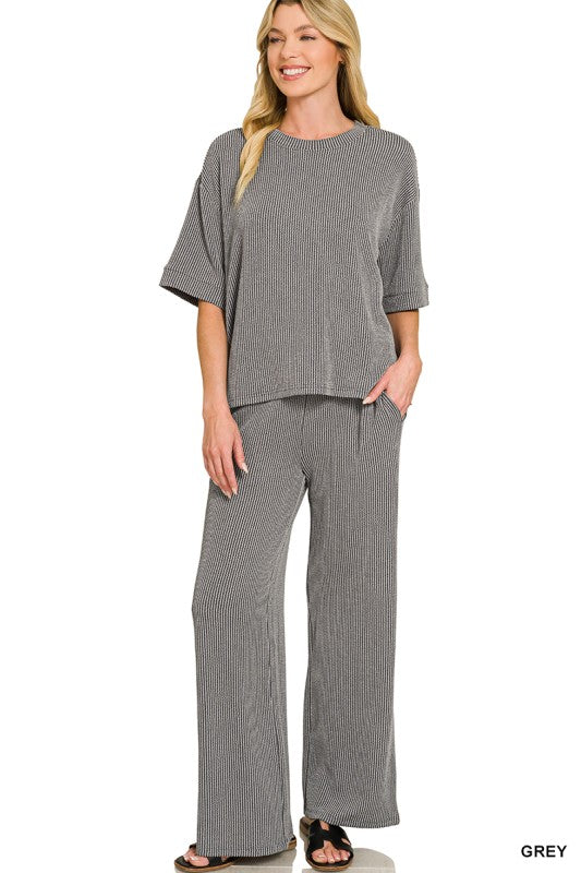 Get Up And Go Two Piece Ribbed Set - Grey