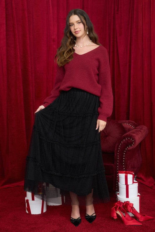 Tulle Tiered Midi Skirt