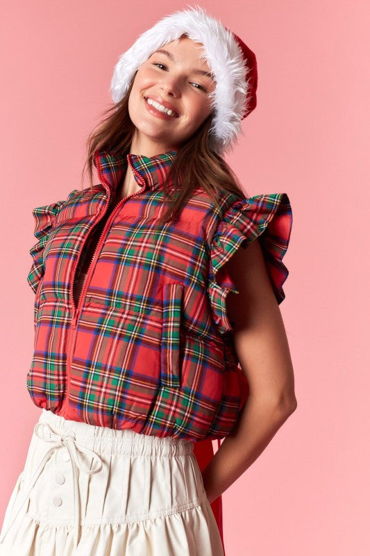 Holiday Cheer Plaid Vest With Satin Bow