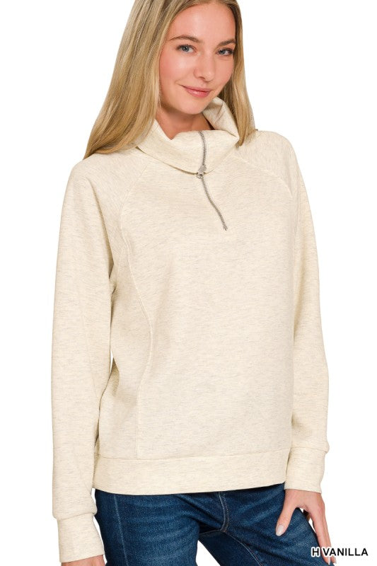Cozy Vibes Scuba Half Zip Sweatshirt & Joggers Set - Heather Vanilla