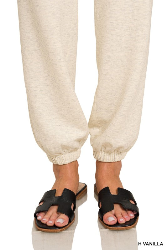 Cozy Vibes Scuba Half Zip Sweatshirt & Joggers Set - Heather Vanilla