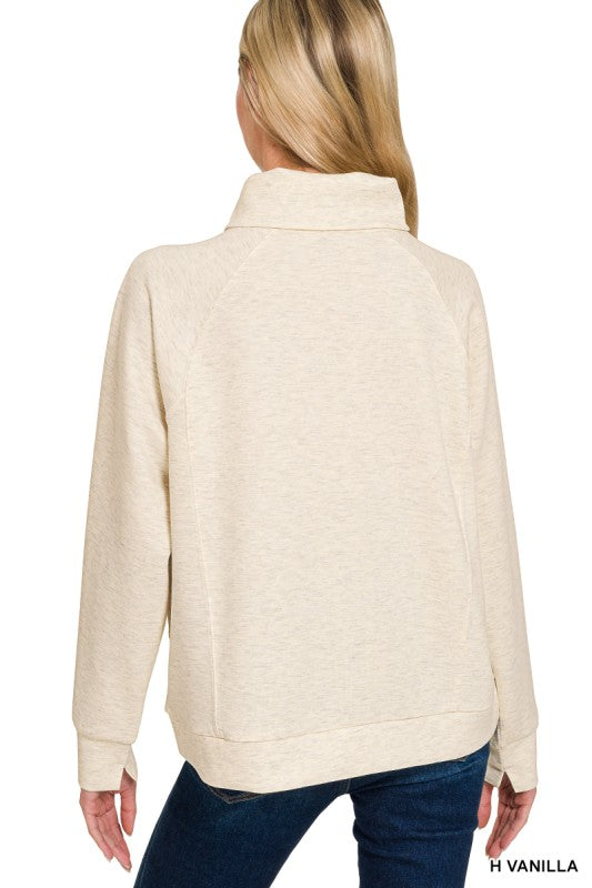 Cozy Vibes Scuba Half Zip Sweatshirt & Joggers Set - Heather Vanilla