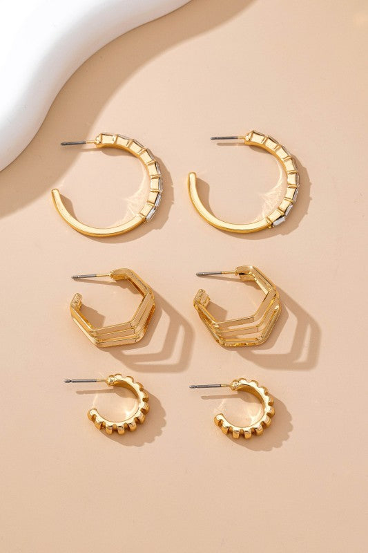 Baguette Stone Hoop, Geo Hoop Trio Earrings