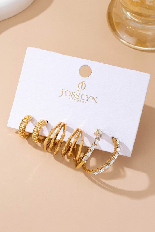 Baguette Stone Hoop, Geo Hoop Trio Earrings